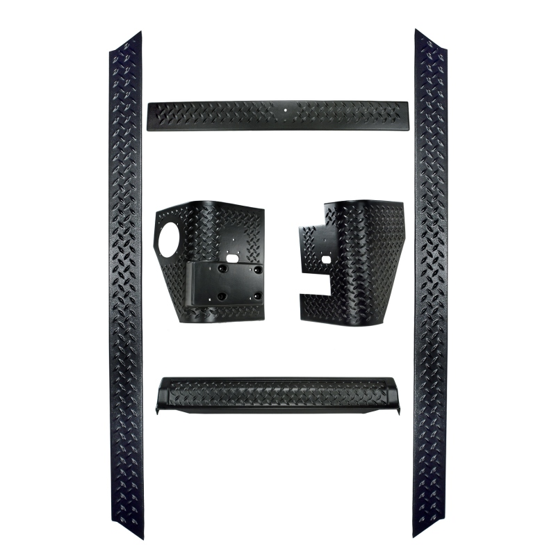 Jeep Wrangler TJ Body Armor Kit - Rugged Ridge - Black Diamond Plate - Black - `97-`06
